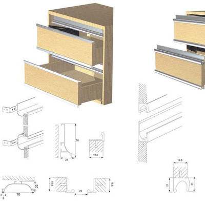 Kitchen Cabinet Drawer Handle 0.7mm Aluminum Extruded Profiles